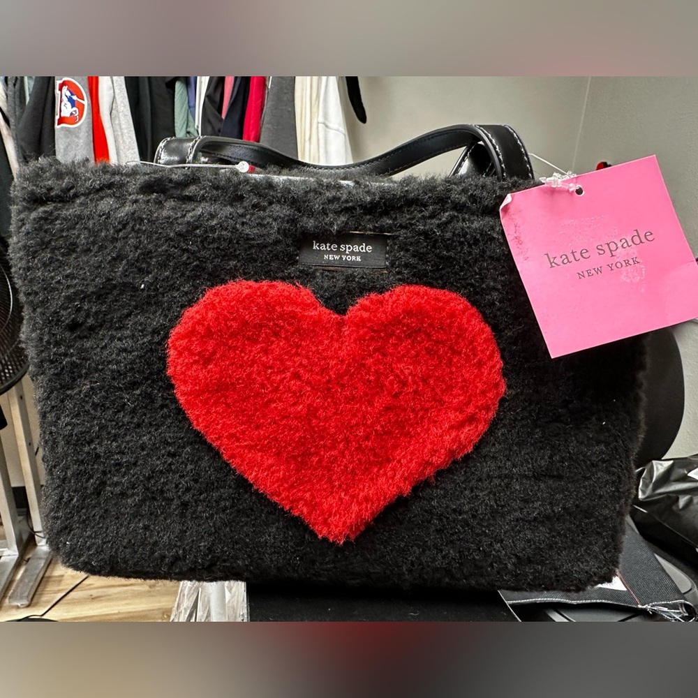 Kate Spade Sam Icon Intarsia Heart Faux Shearling Small Tote NWT